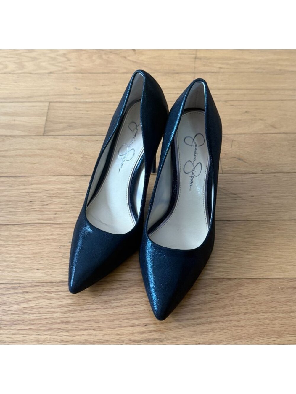 Jessica Simpson Women's 5.5 Black Shiny Textured 3" heels pumps shoes